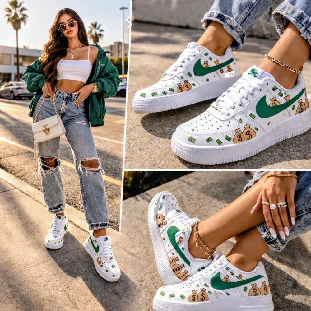 Nike Air Force 1 '07 Custom “Money Stacks” – Hand Painted – Limited Edition - Picture 1 of 7